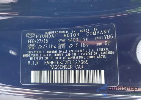 2015 Hyundai Genesis 3.8 Base из США, поврежденный, VIN KMHHT6KJ2FU127669